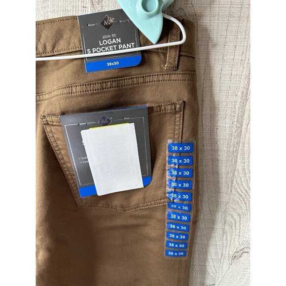 Members Mark Mens Slim Fit Pants Size 38x30 Brown Logan Stretch 5 Pockets - Picture 4 of 7